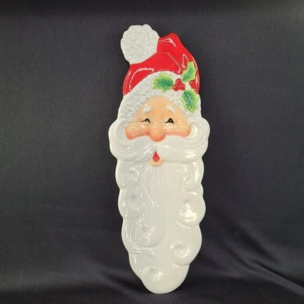 Fitz and Floyd Santa Long Face Snack Therapy Cookie Serving Plate Christmas